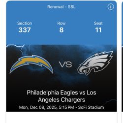 Chargers Vs Eagles Tickets With Pink Parking Pass 
