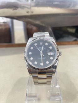 Rolex Datejust  36mm  Steel Black Diamond Dial Oyster Gold Bezel 