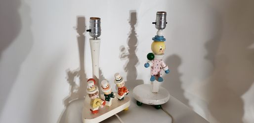 Pair vintage nursery baby child lamps