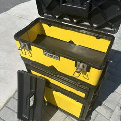 Stanley Caja de herramientas apilable con ruedas y 2 cajones, caja de herramientas vertical con ruedas y 2 cajones, caja de h