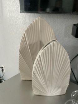 Set of 2 White Ceramic Leaf Vases from Z Gallery