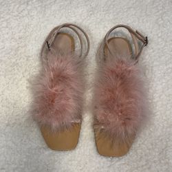Zara Women Pink Feather Flat Sandals 