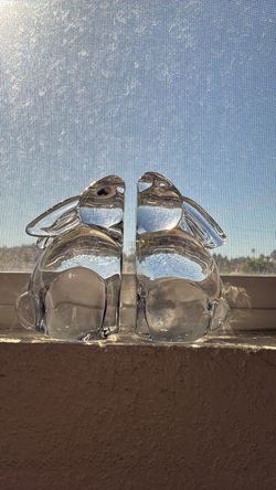 Vintage Clear Solid Glass Bunny Rabbit Figurines Bookends