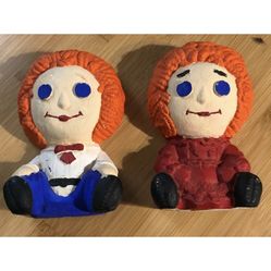 Raggedy Ann And Andy Ceramic Wall Hanging Book Ends 6" Hand Painted