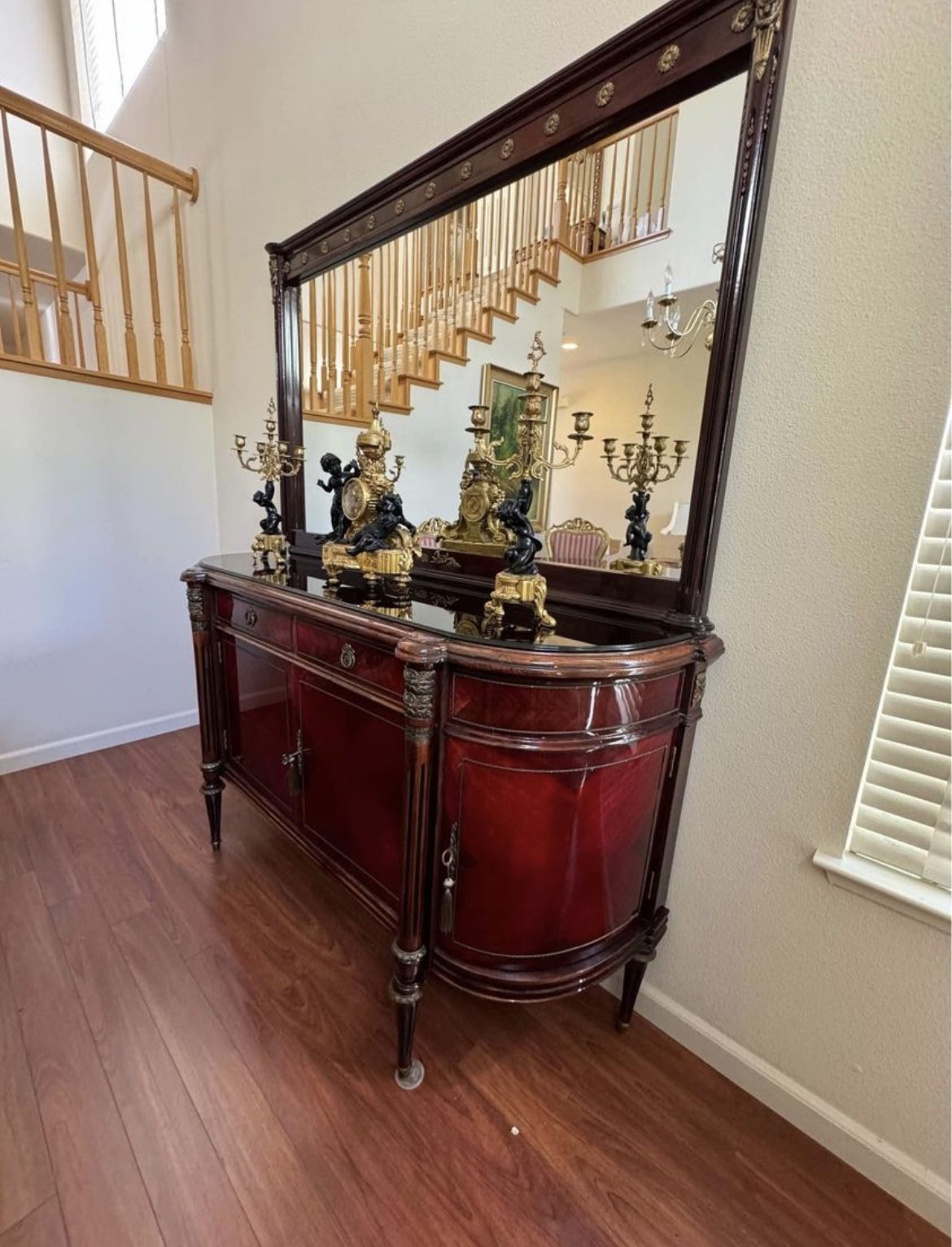 an Solid Wood Credenza and Matching Mirror