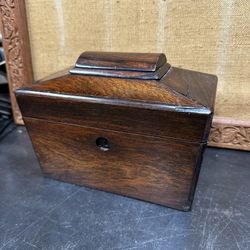 1800s Antique  Rosewood Tombstone Tea Caddy Document Box Regency Inlaid