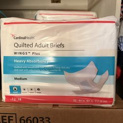 Adult Briefs Quilted Wings Heavy Absorbency 12 count Medium Size Cardinal Health