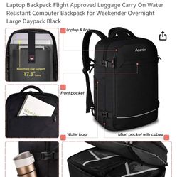 40L Travel Backpack for Women Men，17 Inch Laptop Backpack Flight Approved Luggage Carry On Water Resistant Computer Backpack for Weekender Overnight L