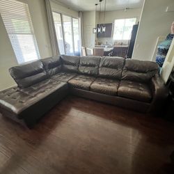 Brown Faux Leather Sectional Couch 