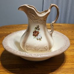 Vintage 1890 England Iron Stone Pitcher & Wash Bane