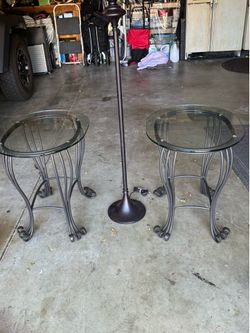 PAIR WROUGHT IRON END TABLES