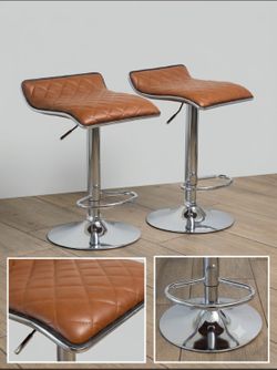 modern adjustable bar stools with quilted brown faux leather seats and chrome bases