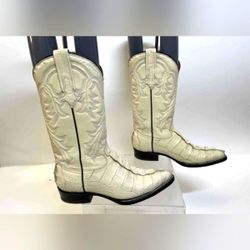 Mezcalero Designer White Cowboy Cowgirl Western Boots Men Size 5 Or Women 6.5