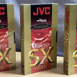 Lot of 3 JVC T-120 SX GOLD Premium Quality Blank 6-hrs VHS Video Tapes