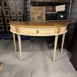 Vintage French Louis XVI Demilune Console Table / Wood,ivory