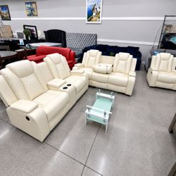 white modern power reclining sofa, loveseat , chair