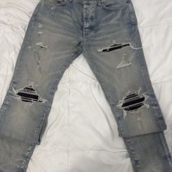 Amiri Mx1 Light Blue Denim Black Patch 