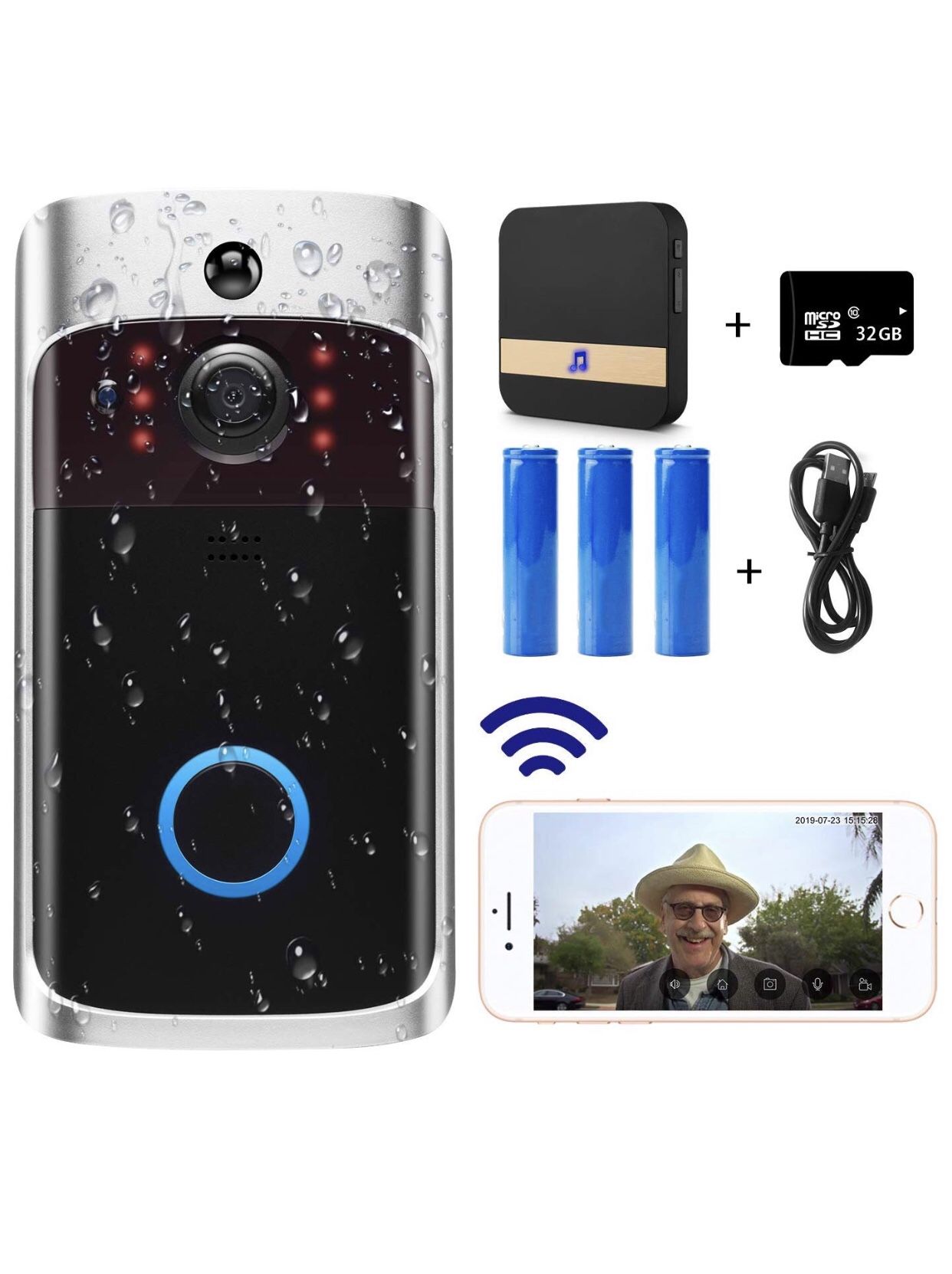 Video Doorbell Camera (Upgraded) with Ring Chime (All in One),Wi-Fi with PIR Motion Detection,Waterproof,Wide Angle,Night Vision,Real-Time Notificati