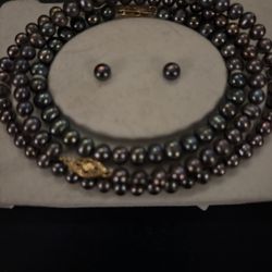 14 Karat And Pearl Necklace – Earrings – Bracelet