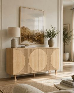 Buffet Cabinet with 4 Doors, Dining Room Storage Credenza, Kitchen Pantry Organizer, Living Room Entryway Console Table