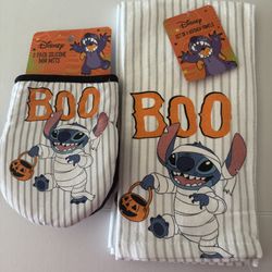 New Disney Stitch Halloween Kitchen 2 Pk Towel + 2 Pk Mini Mitts