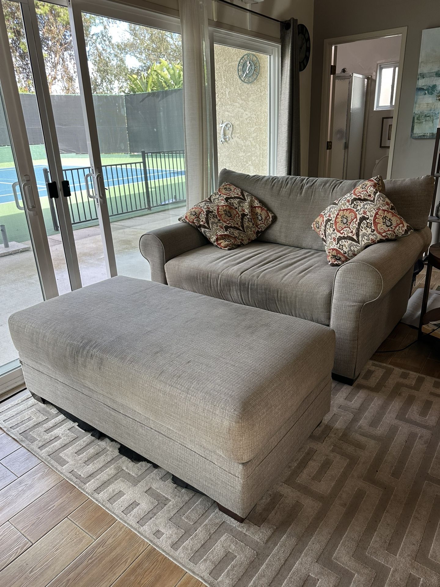 FREE Living Spaces Chair + Large Ottoman 
