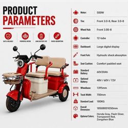 NEW Electric Tricycle for Adult 3 Wheel Electric Trike 500W Lead-acid Battery