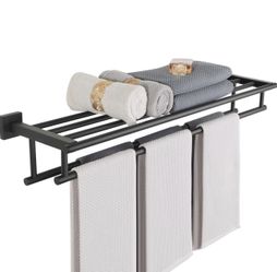 Alise Towel Rack for Bathroom Wall Mount, Double Towel Bars with Shelf, SUS304 Stainless Steel Towel Holder for Bathroom,Matte Black Towel Hanger for 