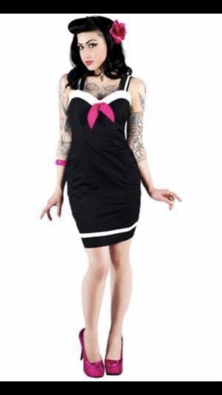 Hell Bunny Black/Pink “Sailor” Dress - Size Medium