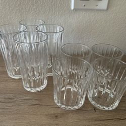 Set of 8 Ribbed Drinking Glasses - Tall & Short