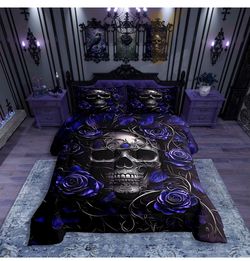 New Queen Bedding Comforter Set Pillowcases Skull Goth New 