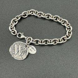 Sterling Silver Rolo Bracelet- 7”- Waxing Poetic Square “W” Initial Charm- $90