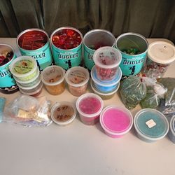 Vintage Craft Lot Crushed Glass Marbles And Resin Pieces