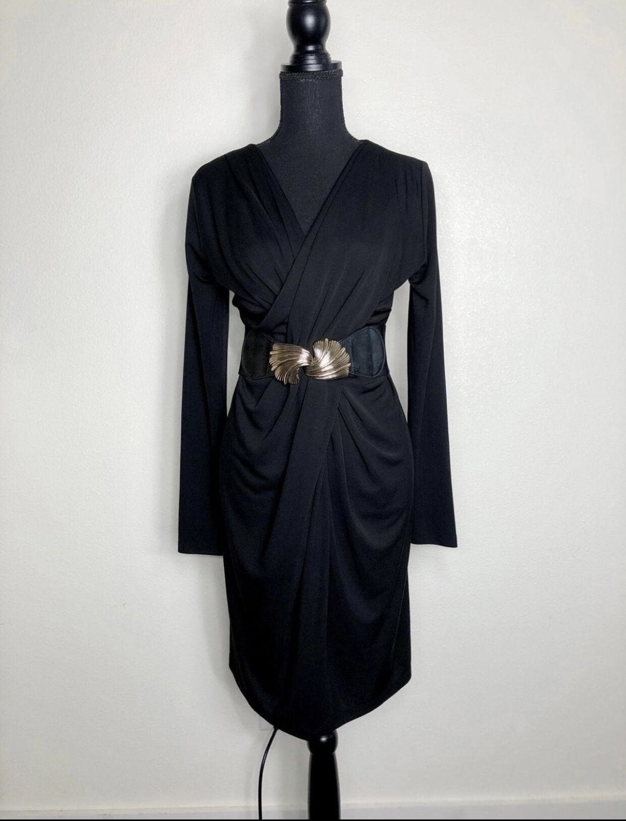 New York & Company Black Professional Long Sleeve Knee Length Dress