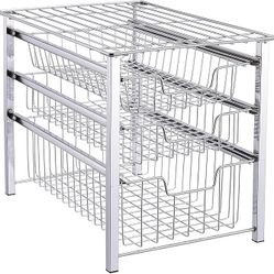 Stackable Under Sink Organizer 3 Tier Sliding Basket Cabinet, Chrome