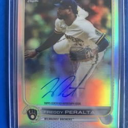 2022 Topps Chrome Freddy Peralta CVA-FP Refractor /499 On Card Auto