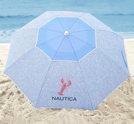 Nautica Beach Umbrella, Blue, 7-Foot Coverage, Steel Ribs/Pole, Used 1X