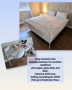 King Bed Set + Mattress + Desk & Chair