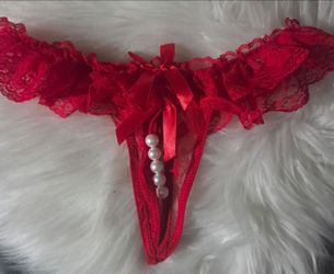 Red Lace Pearl Thong Lingerie