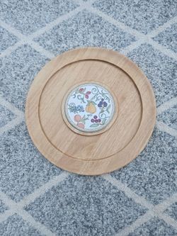 Round Wooden Serving Board with Tile Insert