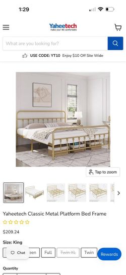 Yaheetech King Size Metal Platform Bed (Antique Gold) - New