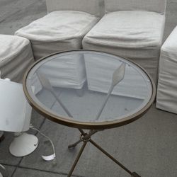 Three arrow tole and glass top, accent table.