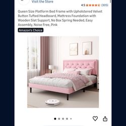 Pink Velvet Queen Size Bed Frame