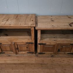 2 Hand Made Mexican Pine Wood Night Stand Tables 