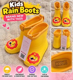 Kids Yellow Lion Rain Boots Size 5