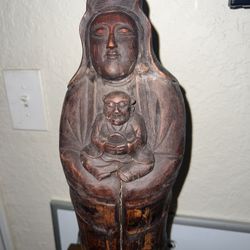 Bamboo craft Song Zi Guan Yin statue (see description)