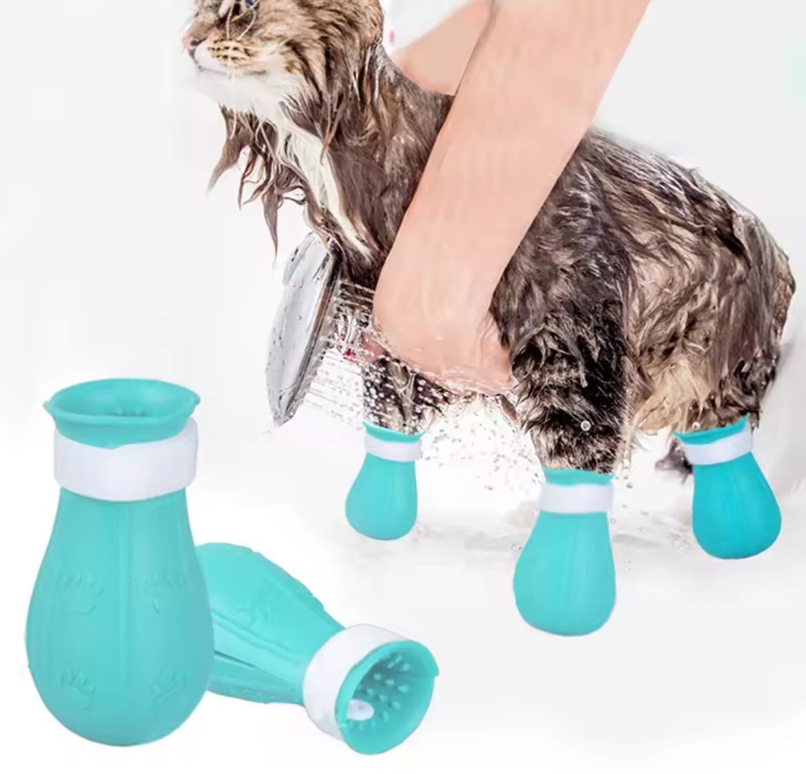 Cat Claw Protector, Bath Anti-Scratch, Cat Shoes, Pet Bath Wash Boots Cat Paw Nail - 4pcs, Blue