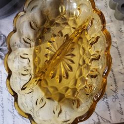 Oval Divided  Yellow Glass Dish