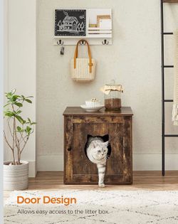Cat Litter Box Furniture, Hidden Litter Box Enclosure Cabinet with Single Door, Indoor Cat House, End Table, Nightstand, Rustic Brown UPCL004X01