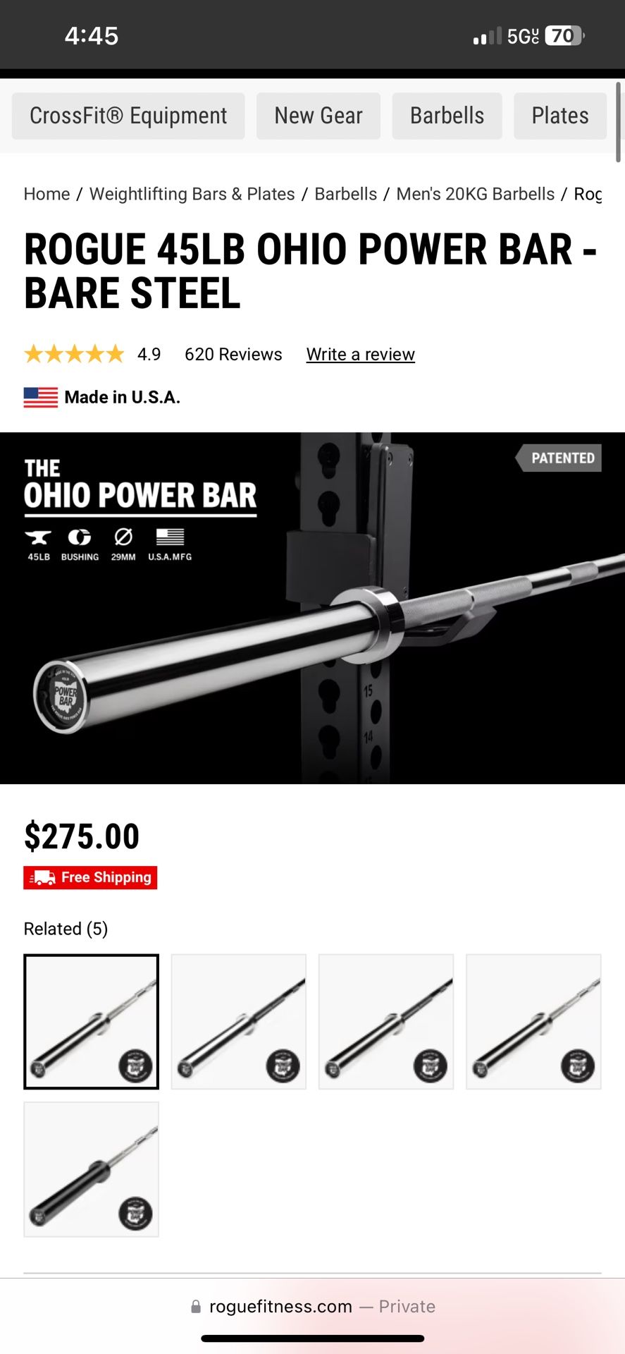 Rogue Ohio 45lb Barbell